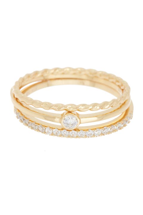 Anillo apilable CZ chapado en oro amarillo de 14 quilates - Juego de 3