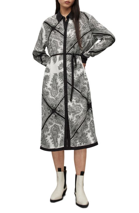 Anya Rafaela Vestido camisero de manga larga con estampado de cachemira