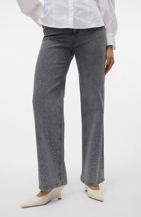 Vaqueros de pernera ancha con tachuelas y talle alto Tessa