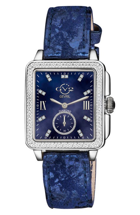 Gevril Bari Reloj con Correa de Piel y Esfera de Diamantes, 37mm, .09 ctw