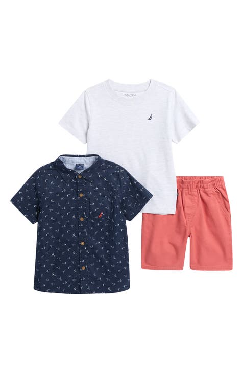 Conjunto de camisa tejida de 3 piezas, camiseta y pantalones cortos para niños (niño pequeño)