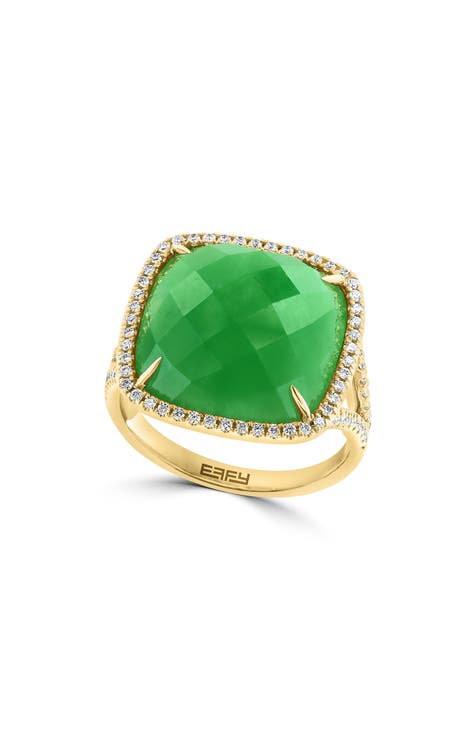 Anillo de oro amarillo de 14 quilates con jade y diamantes