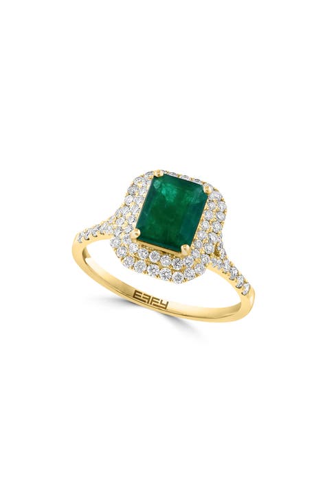 Anillo Cóctel Diamante y Esmeralda Oro Amarillo 14K