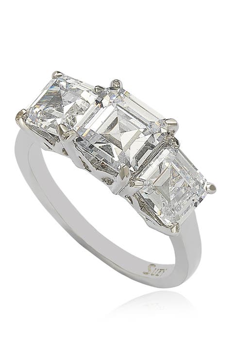 Anillo de novia de 3 piedras de circonita cúbica de plata de ley