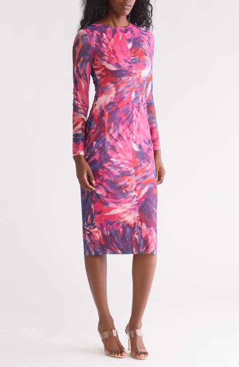 Vestido de manga larga de malla fruncida