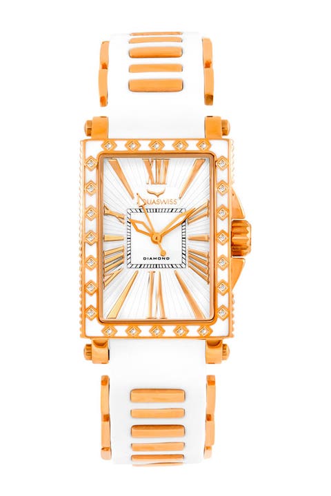 Reloj rectangular con correa de silicona Grace, 58 mm - 0,25 ctw