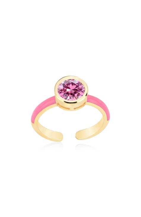 Anillo de plata de ley chapada en oro de 14 quilates con piedras preciosas