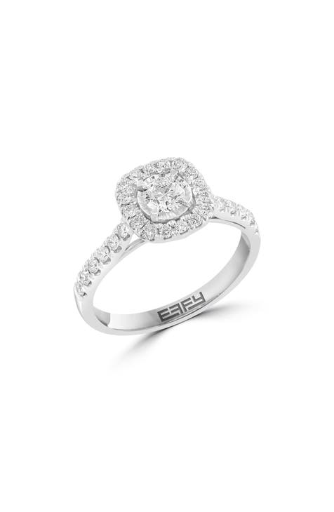 Anillo Halo de Diamantes de Oro Blanco de 14K - 0,55ct.