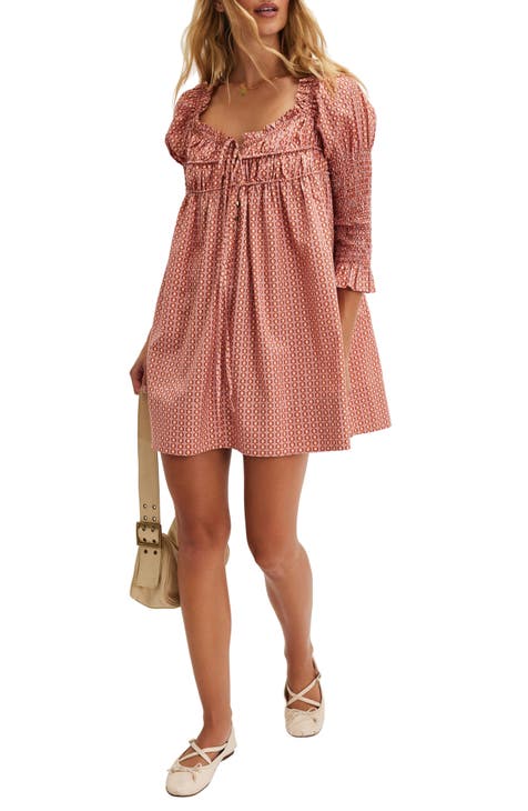 Vestido de algodón con botones delanteros y fruncido escalonado Star Dip