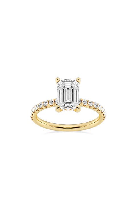 Anillo de oro de 14 quilates con diamantes creados en laboratorio talla esmeralda - 2,20 ct.