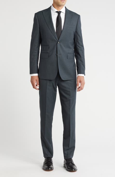 Traje de dos piezas de mezcla de lana con solapa de pico y corte con ribete de rayas