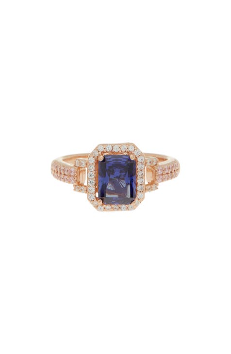 Anillo de Novia de Plata de Ley Chapada en Oro Azul Rosa Circonita Cúbica