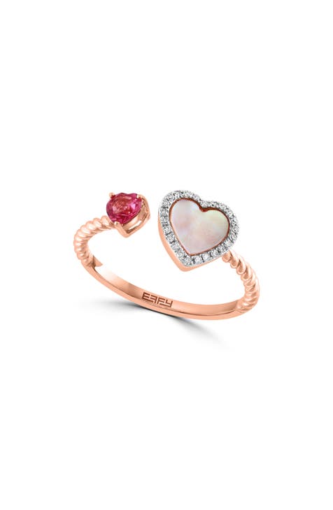 Anillo Corazón Diamante Madreperla Oro Rosa 14K