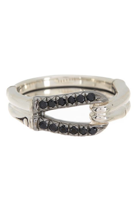 Anillo de zafiro negro de plata de ley con forma de bambú de lava - Talla 7