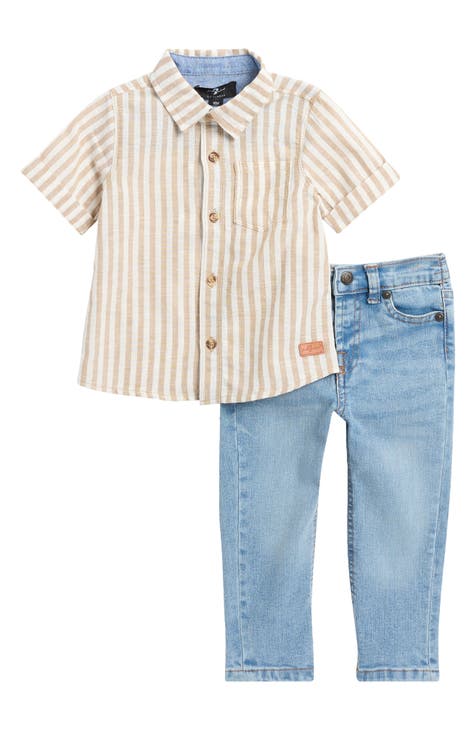 Conjunto de camisa de manga corta abotonada y vaqueros (bebé)