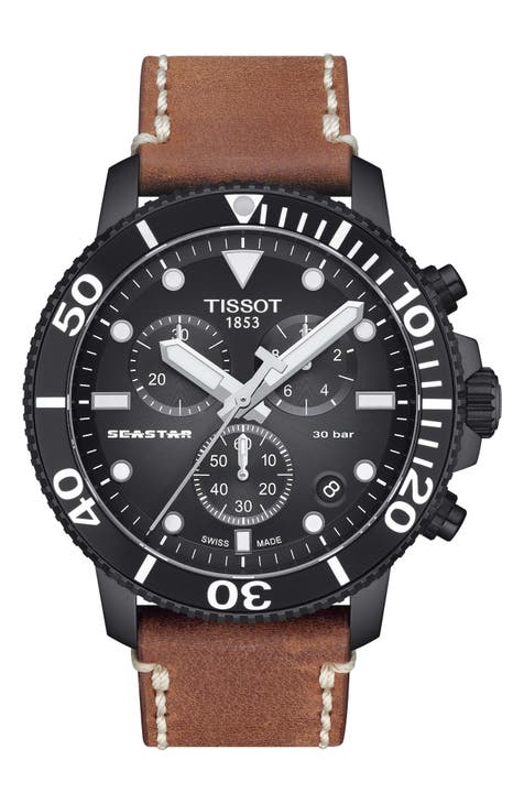 Reloj de buceo cronógrafo con correa de piel Seastar, 45,5 mm