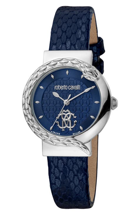 Reloj con correa de piel repujada de serpiente, 30 mm