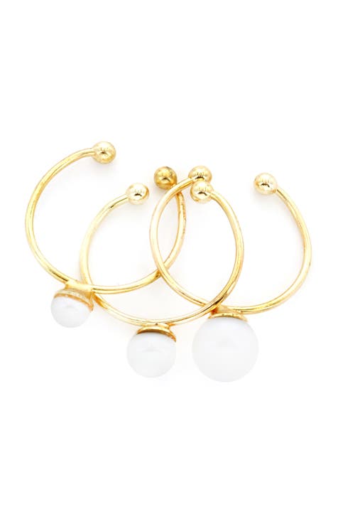Juego de 3 anillos ajustables de perlas de agua dulce