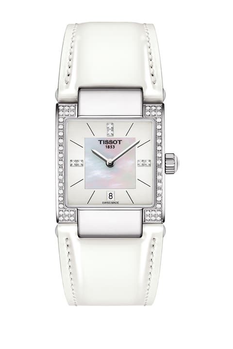 Reloj de mujer T-2 con correa de piel, madreperla y diamantes - 0,16 ctw, 32mm