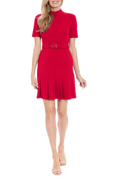 Vestido plisado con cinturón y cuello simulado de buceo