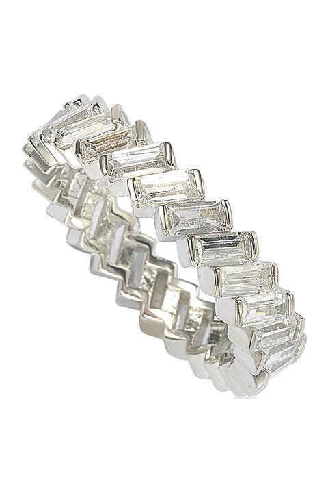 Anillo Eternidad CZ Baguette Blanco Plata de Ley