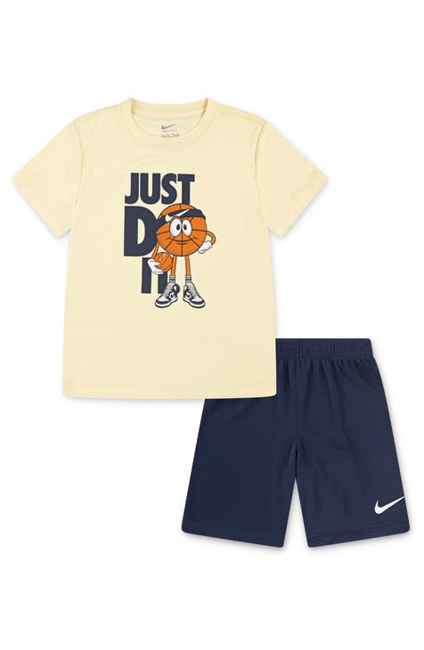Conjunto de camiseta y pantalones cortos con logotipo gráfico de Dri-FIT Sportsball para niños (niño pequeño)