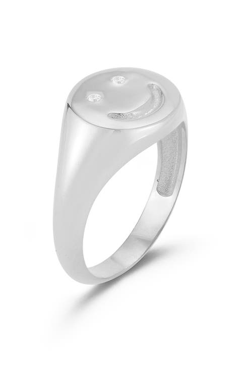 Anillo Cara Sonriente de Plata de Ley y CZ