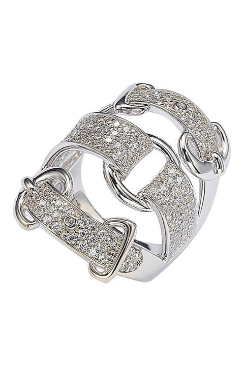 Anillo triple hebilla CZ de plata de ley