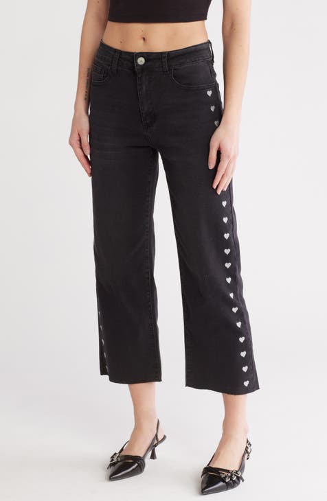 Vaqueros rectos con bordado de corazones