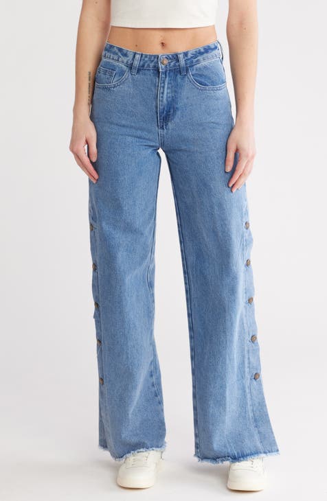 Jeans anchos con ribete de botones