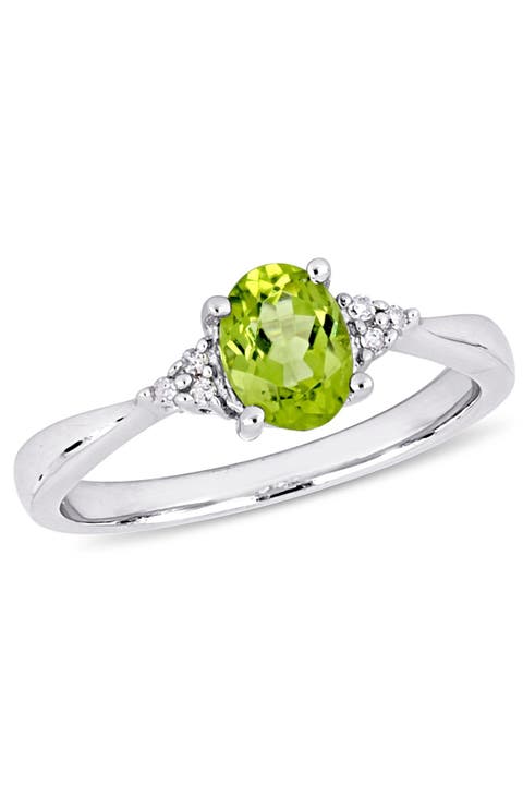 Anillo Racimo Ovalado Peridoto y Diamante