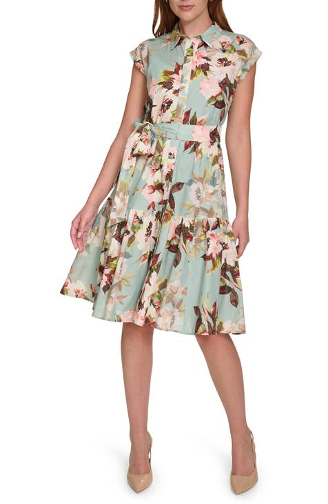 Vestido camisero de algodón con mangas japonesas y estampado floral