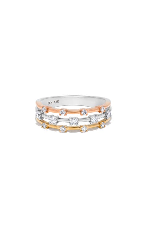 Anillo multibanda de diamantes tricolor - 0,34ct.