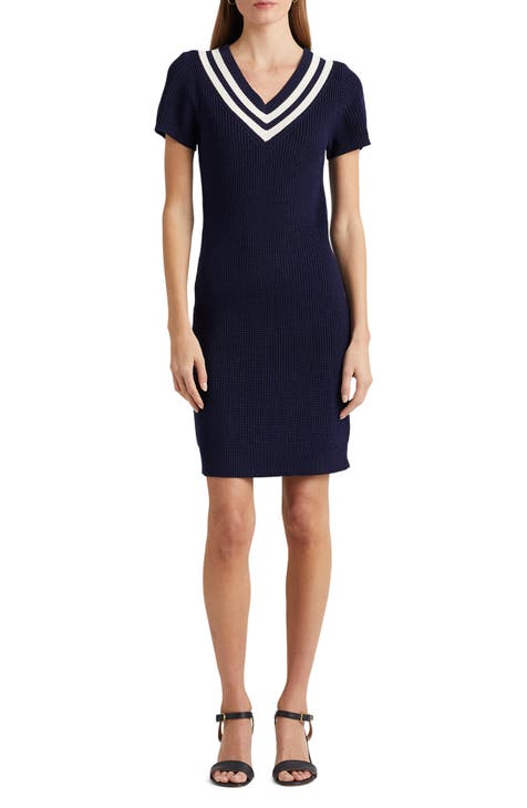 Vestido estilo suéter de manga corta con rayas universitarias