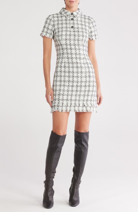 Vestido de tweed de manga corta con cuello polo