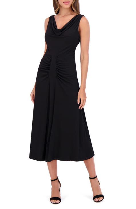 Vestido midi de punto sin mangas con cuello vuelto