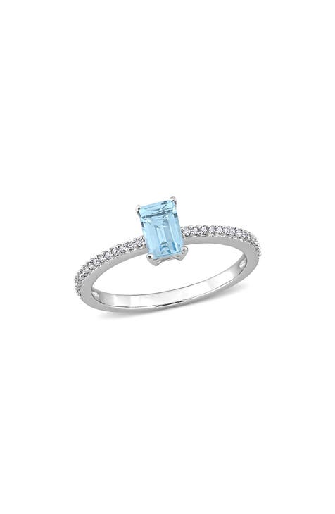 Anillo Topacio Azul Cielo y Diamante