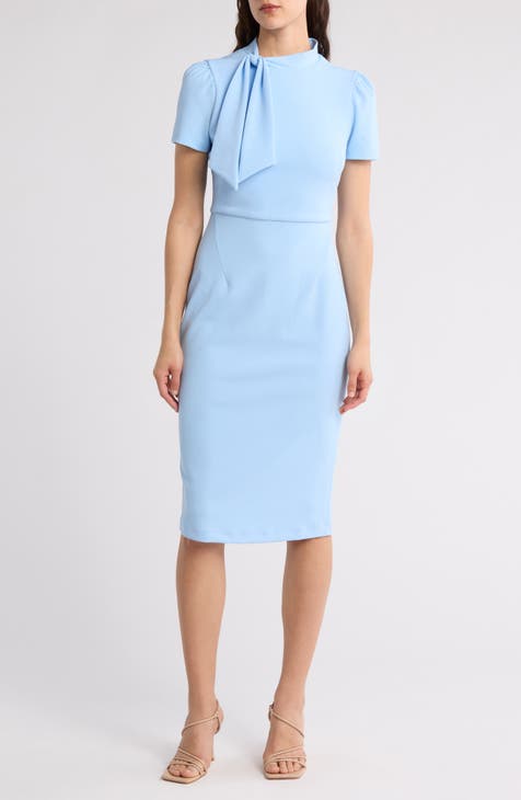 Vestido de crepé de neopreno con mangas abullonadas y cuello anudado