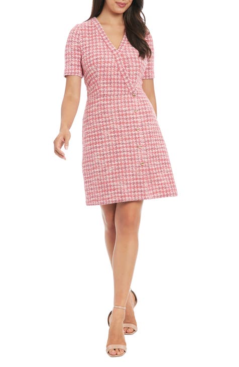 Vestido cruzado sintético de bouclé de manga corta