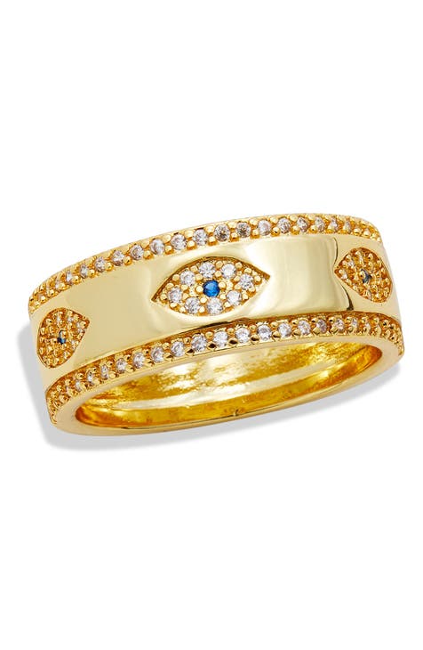 Anillo de mal de ojo con circonita bañado en oro amarillo de 18 quilates