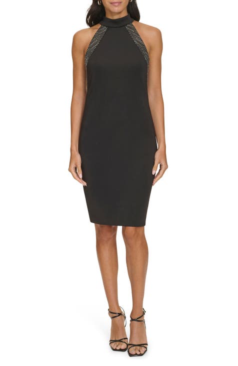 Vestido halter con diamantes de imitación Hot Fix