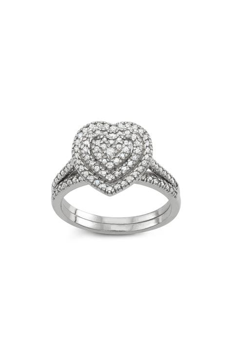 Juego de anillos de diamantes para novia en plata de ley - 0,50 ctw