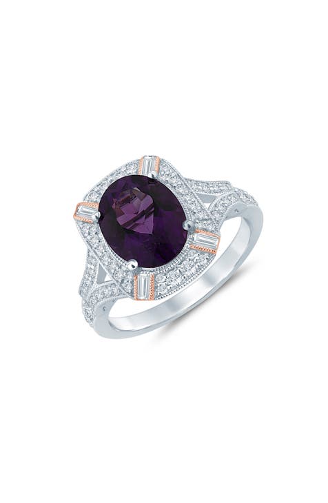Anillo Oval de Amatista y Diamante - 0.5ct.