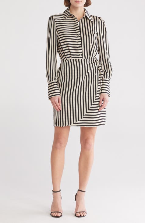 Vestido camisero de manga larga a rayas Cabana