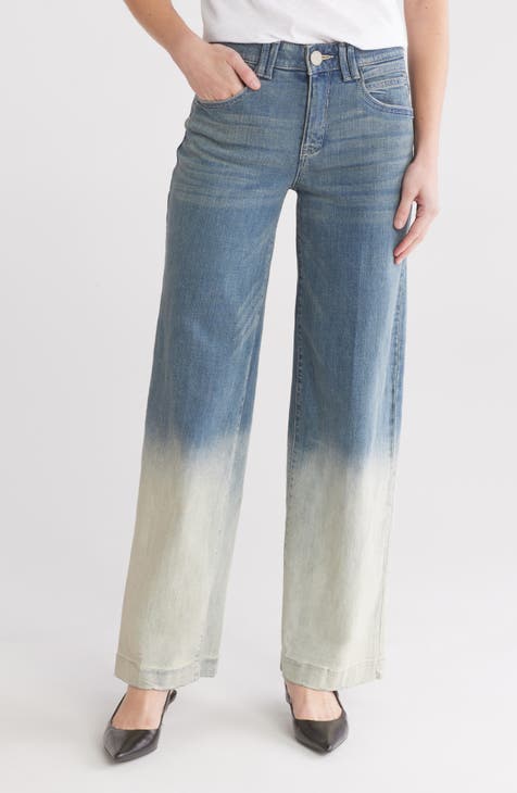 Vaqueros de pierna ancha y cintura alta teñidos por inmersión (azul tintado)