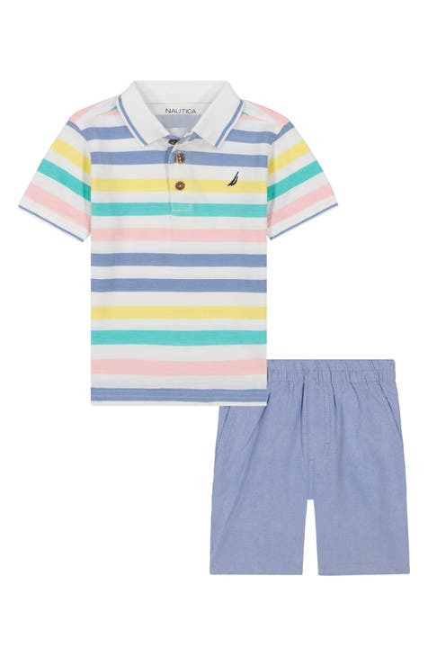 Conjunto de polo y pantalones cortos a rayas para niños (niño pequeño)