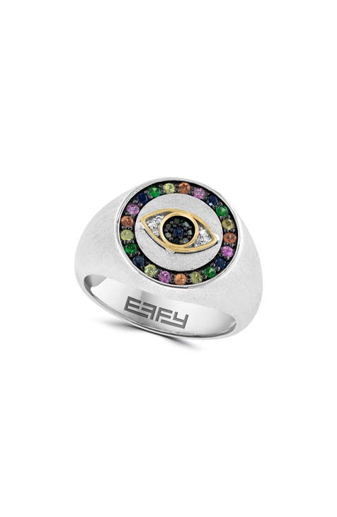 Anillo de plata de ley y oro de 14 quilates con forma de mal de ojo - Talla 7