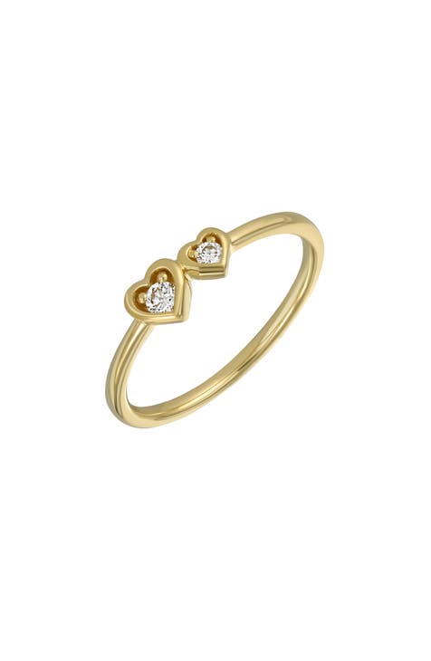 Anillo apilable de oro amarillo de 14 quilates con doble corazón de diamantes - 0,08 ct. (Exclusivo Nordstrom)