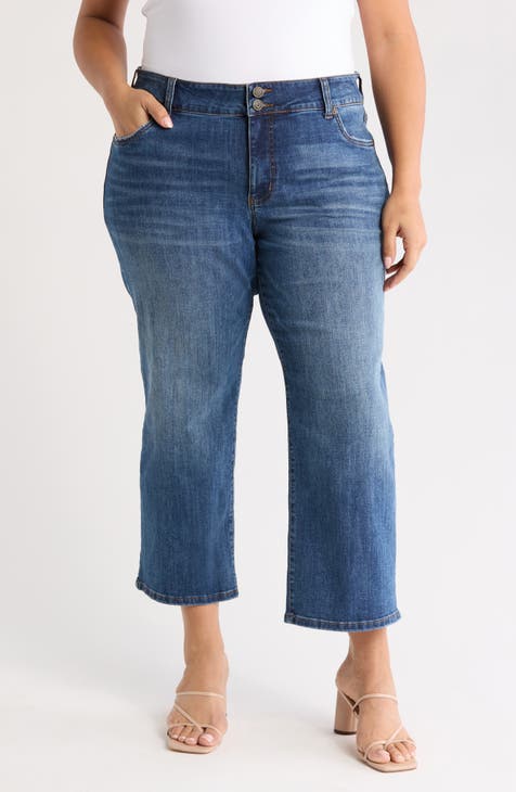 Vaqueros Lucy de tiro alto y pernera ancha con doble botón (Plus)