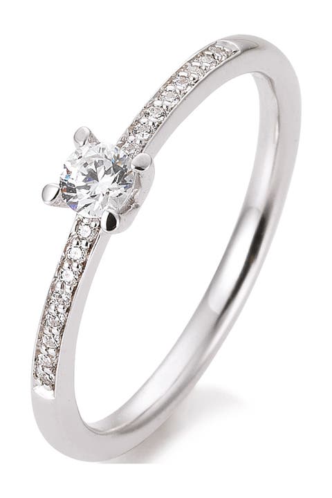 Anillo de diamantes con pavé de oro blanco de 14 quilates - Talla 7 - 0,23 ctw